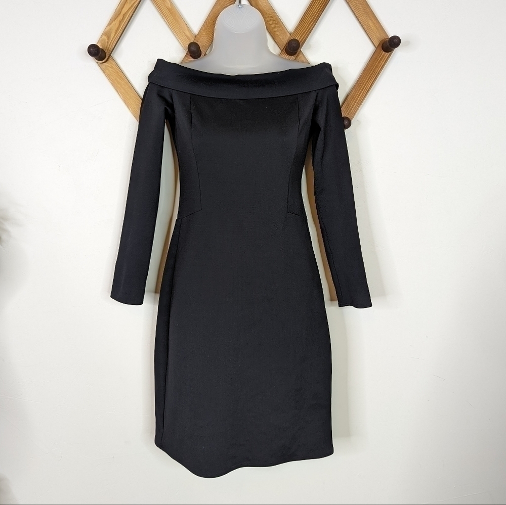 Halston Heritage Boat Neck Off the Shoulder Long Sleeve Bodycon Dress